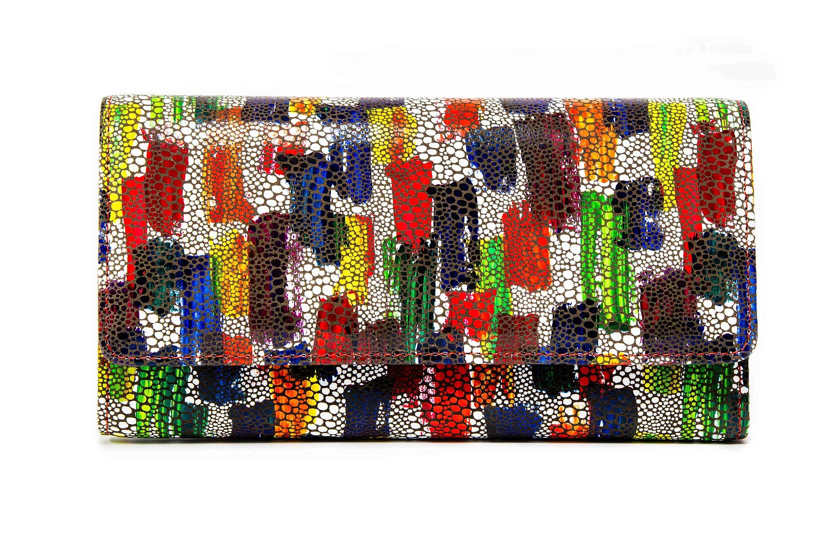 Portofel dama din piele naturala de vitel cu imprimeu Pastel