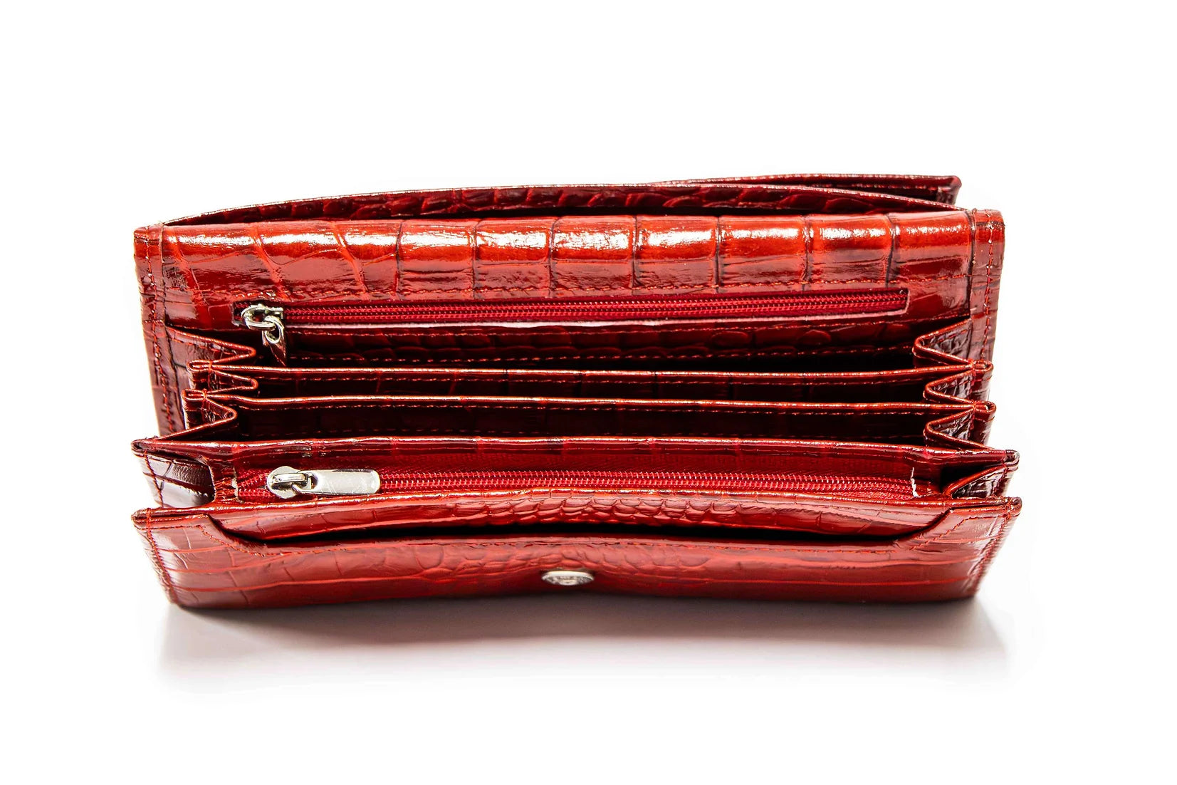 Portofel dama din piele naturala de vitel cu imprimeu Croco