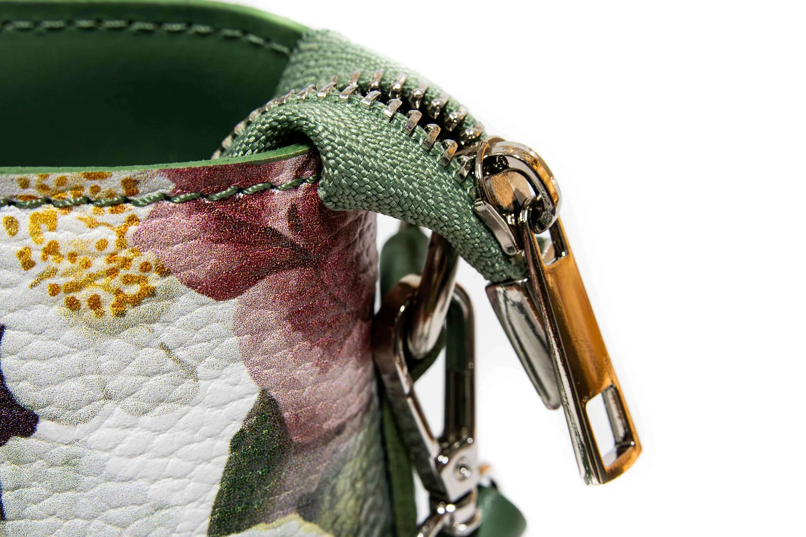 Geanta dama eleganta din piele naturala de vitel imprimeu FLORAL GREEN