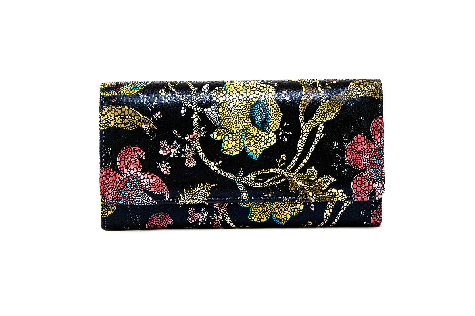 Portofel dama din piele naturala de vitel cu imprimeu floral ECLAT