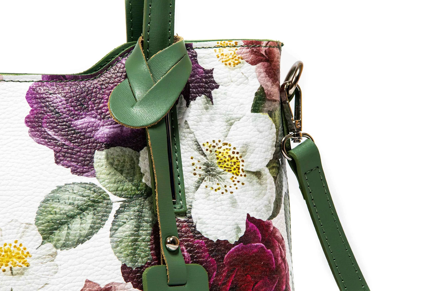 Geanta dama eleganta din piele naturala de vitel imprimeu FLORAL GREEN