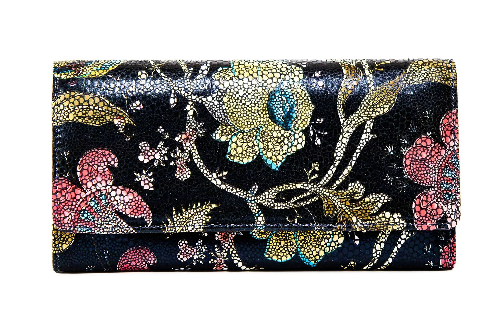 Portofel dama din piele naturala de vitel cu imprimeu floral ECLAT