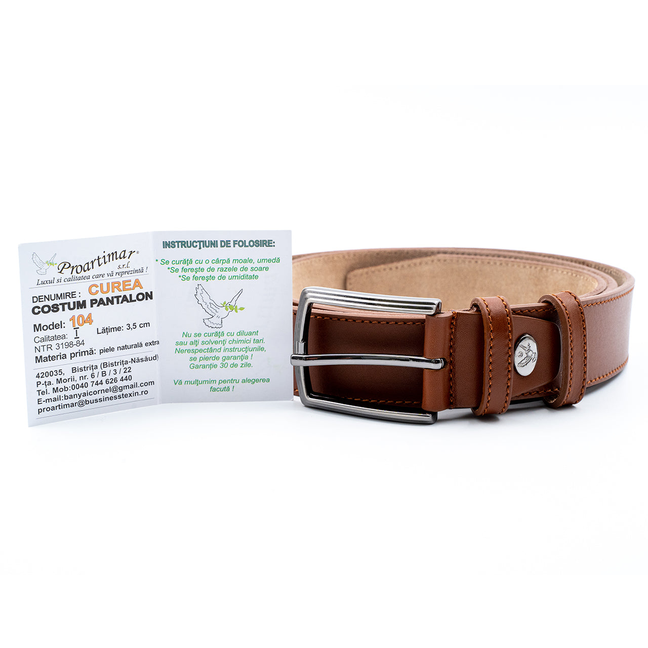 Curea de Bărbați  din Piele Naturală de Vițel Superioară 3.5CM – Marochinărie Premium și Croială Arhitecturală
