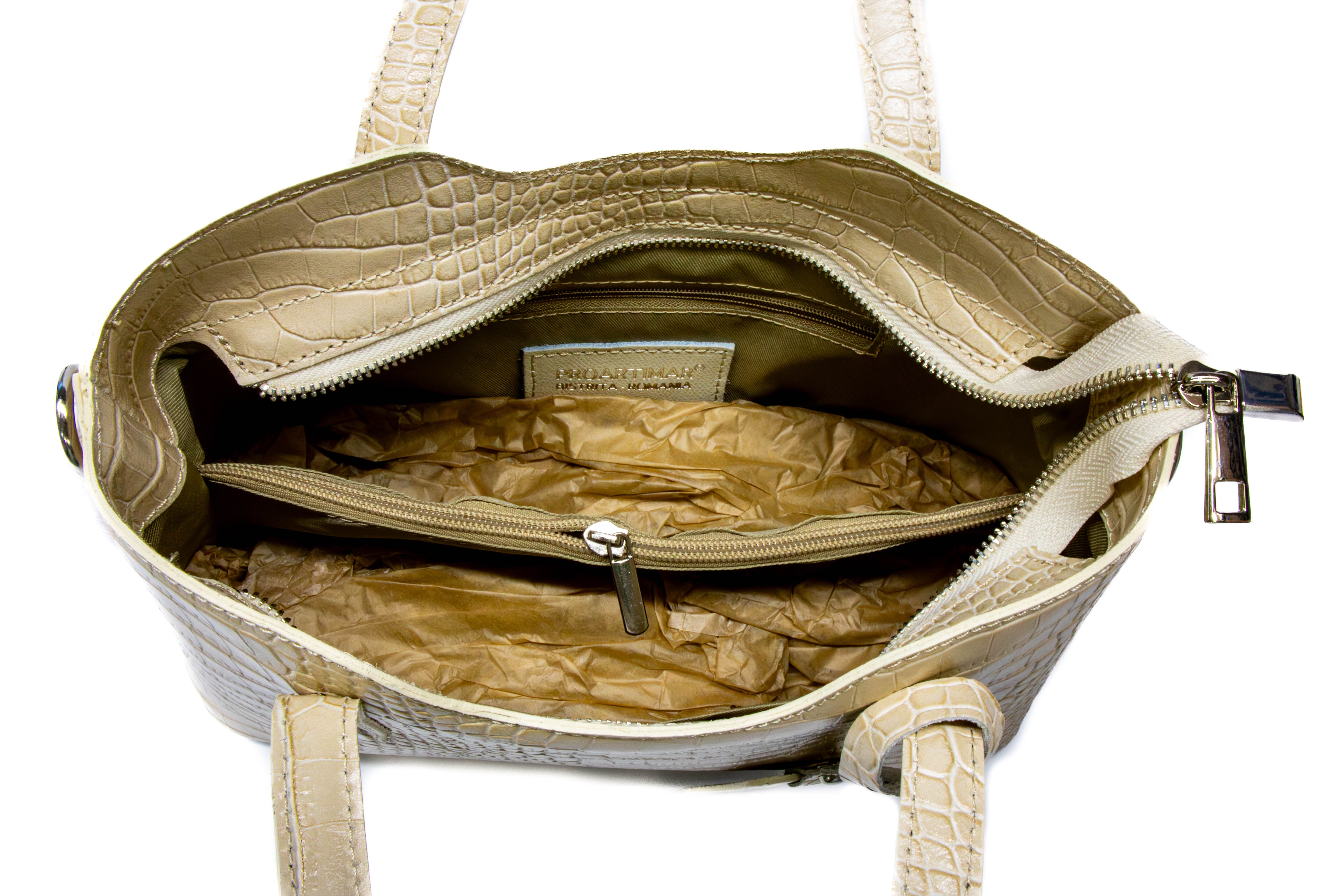 Poseta Dama Piele Naturala Parmelat – Eleganța Dior, Calitate Autentica Croco Crem